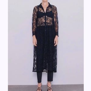 Zara Semi-Sheer Lace Shirt Dress